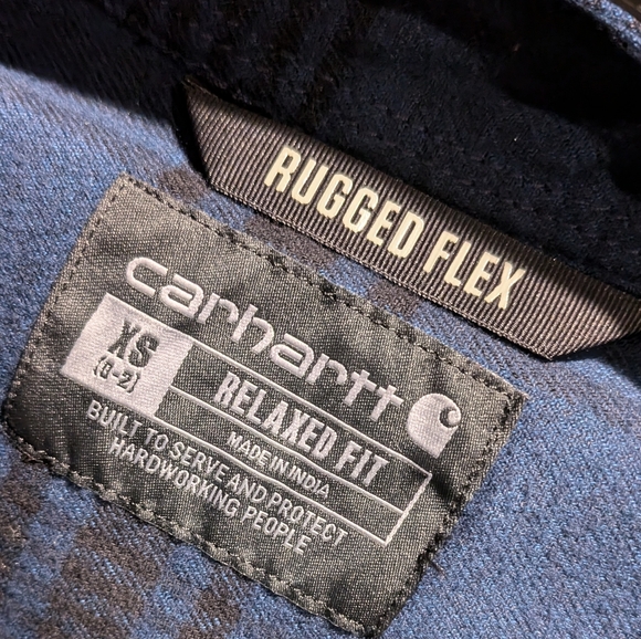 Carhartt Rugged FlexFlannel blue/black BuffaloCheck button down top/Tunic XSmall - Picture 3 of 16
